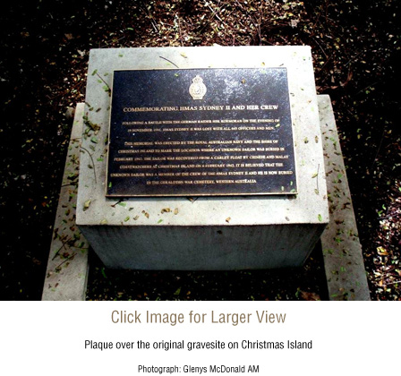 Plaque over the original gravesite on Christmas Island.