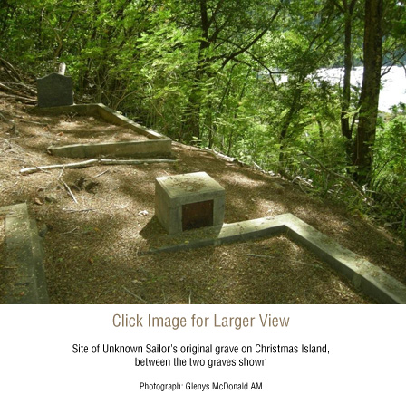 Site of Unknown Sailor’s original grave on Christmas Island, between the two graves shown.