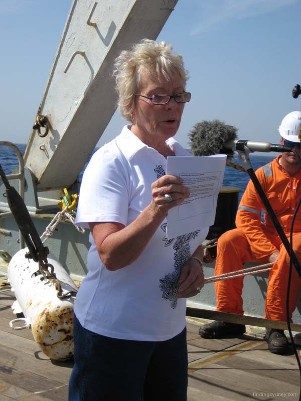 Glenys McDonald reading 'A Sailor's Prayer' during the commemorative service.