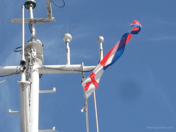 The naval Church Pennant flying from the mast of the Geosounder.