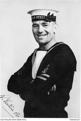 Studio portrait of 17496 Petty Officer (PO) Richard Curtis of Alphington, Vic. Tel Curtis served on board HMAS Sydney II and was Mentioned in Despatches for actions during the engagement against the Italian cruiser Bartolomeo Colleoni in 1940. PO Curtis was killed when HMAS Sydney II was sunk by the German auxiliary cruiser Kormoran on 19 November 1941.