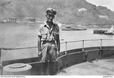 Studio portrait of 16853 Able Seaman (AB) Harold Needham Ireland, HMAS Sydney. AB Ireland, originally of St Annes on Sea, England, enlisted on 12 August 1925. He was at HMAS Cerberus at the outbreak of the Second World War and joined HMAS Canberra on 4 June 1940. He was promoted to the rank of Petty Officer on 1 February 1942. He was aboard the ship on 9 August 1942 when it was attacked and sunk by the Japanese Eighth Fleet during the Battle of Savo Island. AB Ireland was then transferred to HMAS Penguin II, and continued to serve on a number of ships, until he was discharged as medically unfit on 10 December 1945.