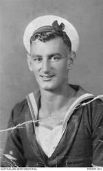 Studio portrait of 16853 Able Seaman (AB) Harold Needham Ireland, HMAS Cerberus. AB Ireland, originally of St Annes on Sea, England, enlisted on 12 August 1925. He was serving at HMAS Cerberus at the outbreak of the Second World War and joined HMAS Canberra on 4 June 1940. He was promoted to the rank of Petty Officer on 1 February 1942. He was aboard the ship on 9 August 1942 when it was attacked and sunk by the Japanese Eighth Fleet during the Battle of Savo Island. AB Ireland was then transferred to HMAS Penguin II, and continued to serve on a number of ships, until he was discharged as medically unfit on 10 December 1945.