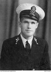 Studio portrait of 18346 Mechanician 1st Class (Mech 1) Reginald Bonner, HMAS Sydney II, of Sydney, NSW. Mech 1 Bonner enlisted in the RAN on 29 April 1927. He was killed in action, aged 35, when HMAS Sydney II was sunk in the Indian Ocean by the German auxiliary cruiser Kormoran on 20 November 1941.