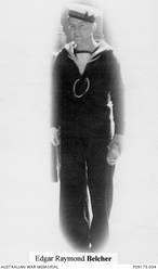 Street portrait of 24518 Wireman Edgar Raymond Belcher, HMAS Cerberus, of Croxton, Victoria. Wireman Belcher enlisted in the RAN on 23 July 1940. Whilst serving as a Leading Wireman on HMAS Sydney II, he was killed in action when the Sydney was sunk in the Indian Ocean by the German auxiliary cruiser Kormoran on 20 November 1941. He was aged 26.