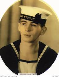 Studio portrait of 23051Stoker Henry Alfred Geoffrey Cranwwell, HMAS Sydney II, of Burnie, Tasmania. Stoker Cranwell enlisted in the RAN on 5 April 1939. He was killed in action, aged 21, when HMAS Sydney was sunk in the Indian Ocean by the German auxiliary cruiser Kormoran on 20 November 1941.