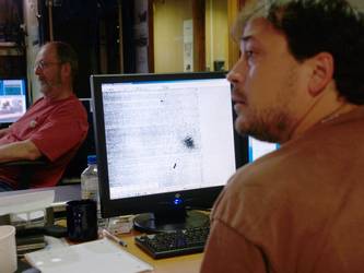 Computer showing sonar images of the HSK Kormoran wreck