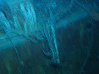 Blurred image of wreckage strewn on ship's main deck