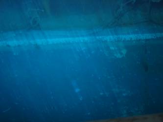 Ship's port side in vicinty of cradle for 27-foot whaler