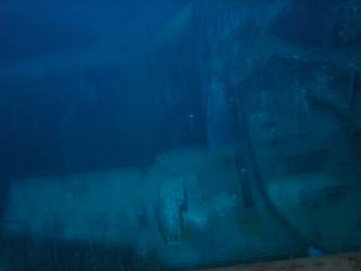 Hole in main deck where aft funnel used to be