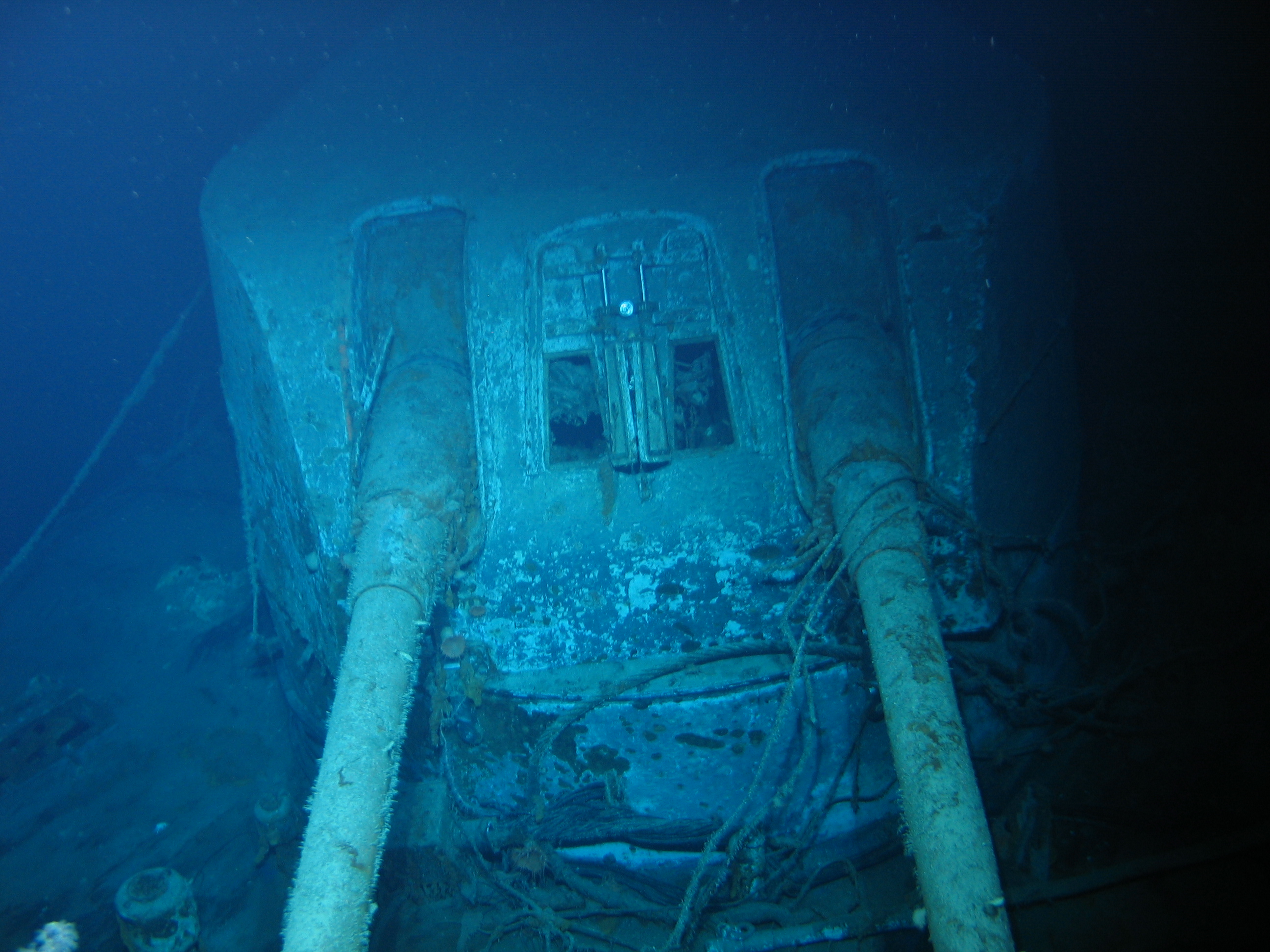 Underwater view of a turret on the HMAS Sydney wreck