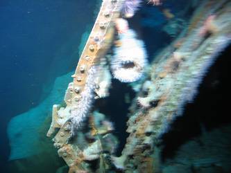 Foredeck folded back and over barrels of A turret