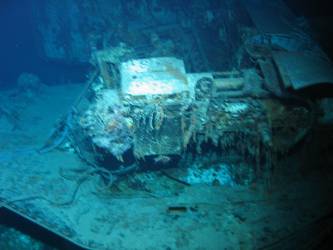 Close-up of damage to gun housing of A turret