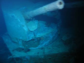 B turret showing hit beneath sighting port an on barbette
