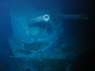 B turret showing hit beneath sighting port an on barbette
