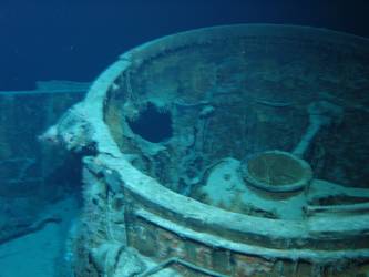 Shell damage to barbette for Director Control Tower