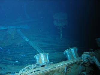 Quarterdeck bollards port side aft. Capstan in background