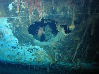 Shell hit on port side of ship