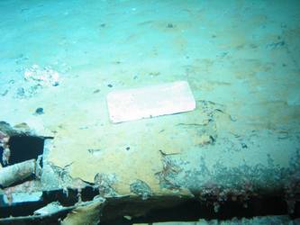 What appears to be a brick lying on piece of steel wreckage