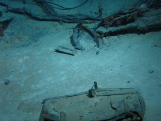 Remnants of leather bag on seabed