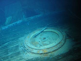 Pedestal for S1 4-inch HA gun forward end of stbd gun deck