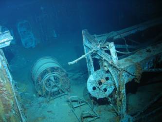 Looking down on stbd aft 27-foot whaler cradle