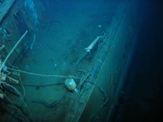 Looking down on main deck abreast officer's galley