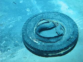 Tyre with white band around tread pattern - possibly from aircraft?