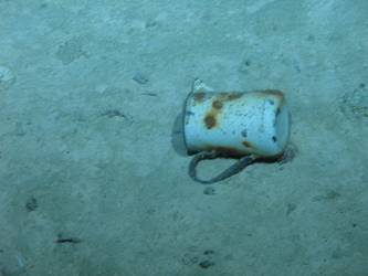 Enamel jug on seabed