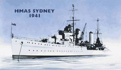 Painting by Alan Puckett, depicting a maritime scene related to HMAS Sydney.