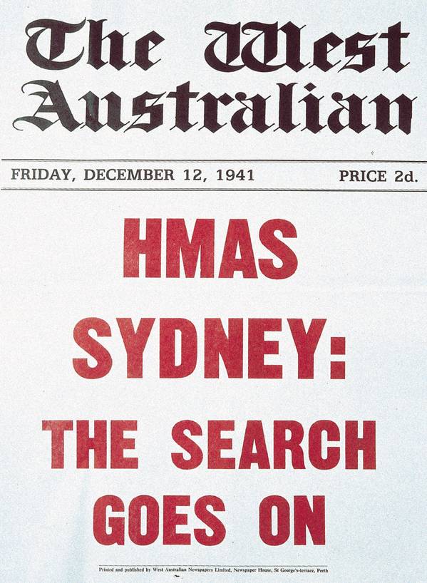 West Australian Newspaper on December 12, 1941 showing headline 'The Search Goes On'.