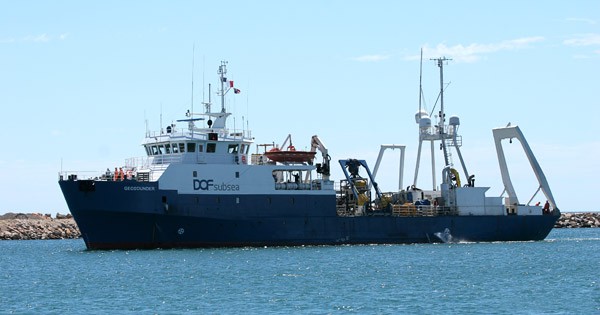 Side view of DOF survey vessel Geosounder at sea